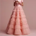 Розовая многоярусная юбка из тюля, расшитая бисером, пышное с оборками многослойная длинная юбка-торт 2020, Женская Макси юбка Saias Jupe, вечерние платья для выпускного вечера