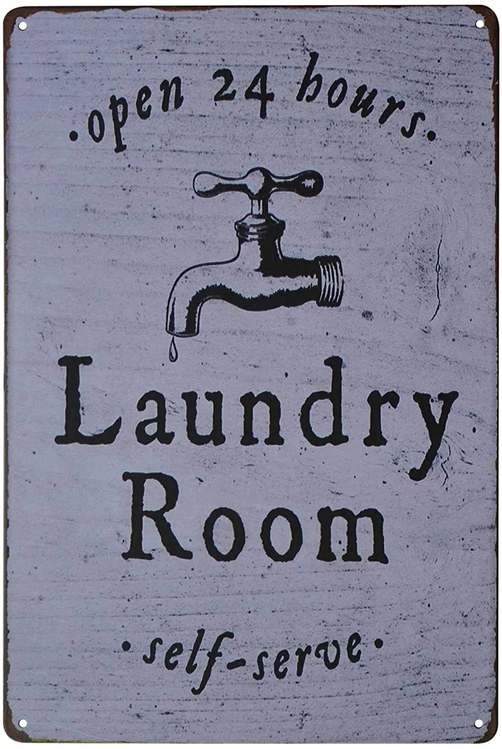 

Open 24 Hours Laundry Room Self-Serve Vintage Distressed Metal Rustic Laundry Room Wall Decor Sign 8X12Inch