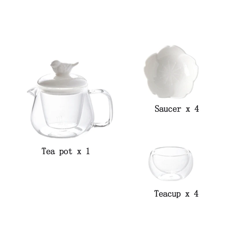 1pot 4cup Японский послеобеденный чайный сервиз, фарфоровый нагреваемый стеклянный чайный горшок и чайные чашки для 4 человек, высококачественная керамическая чайная чашка с цветами и блюдце, набор - Цвет: 1pot 4cup
