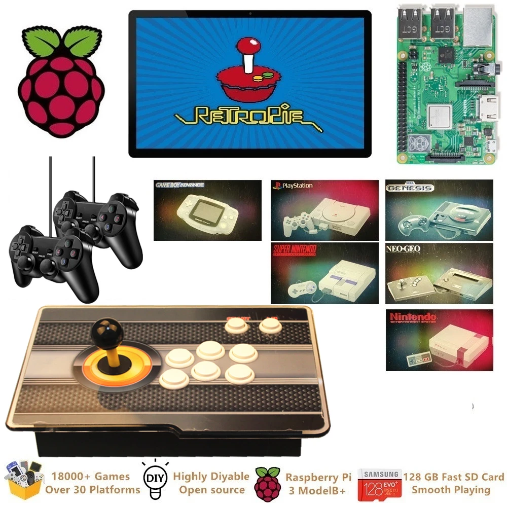 Raspberry Pi 3 Model B + аркадная консоль для видеоигр Retropie аркадный Шкаф DIY 18000 Ретро
