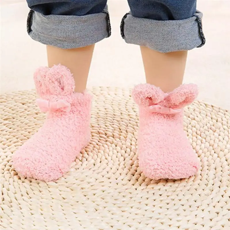 

Warm Anti Slip Floor Socks Lovely Baby Boys Girls Infant Winter Coral Fleece Cartoon Socks Kids Socks Grey Pink White Unisex