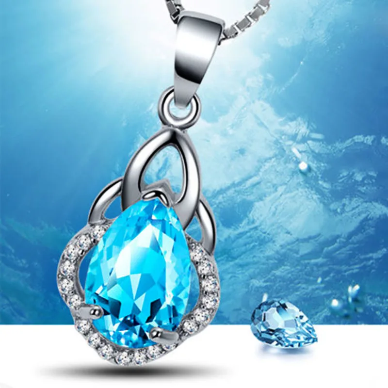 Женское ожерелье из серебра 925 пробы с голубым топазом и сапфиром|Подвески| |