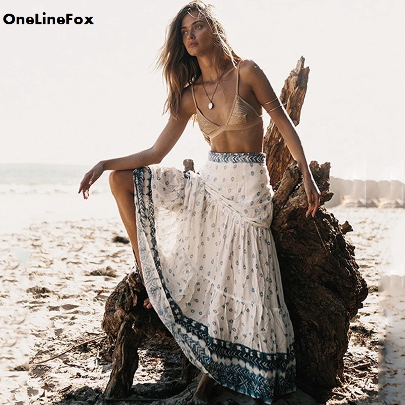 Женская пляжная юбка с принтом OneLineFox макси большим подолом и высокой талией