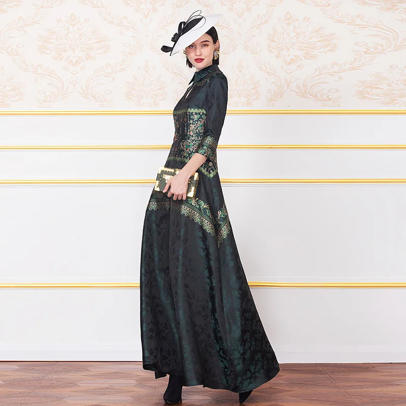 Винтажное длинное платье осень 2019 женское элегантное жаккардовое вечернее для