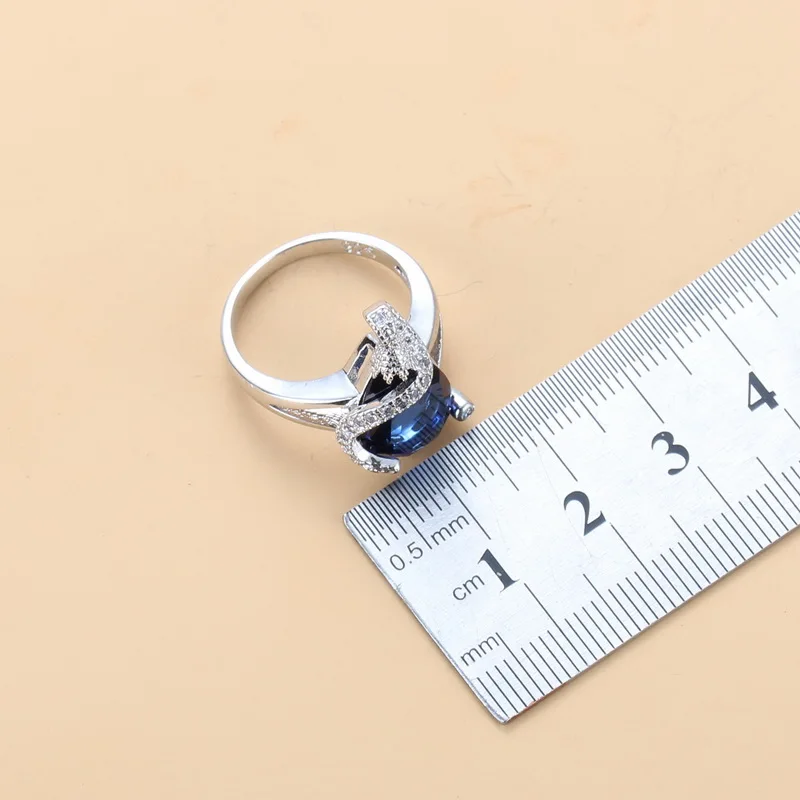 Комплект из колье серёг и кольца с синим фианитом|Ювелирные наборы для невесты| |