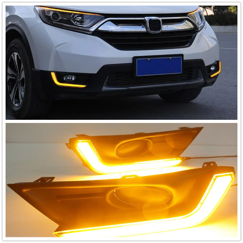 

For Honda CR-V CRV 2017.5- 2018 LED Daytime Running Fog Light Turn Signal Bulb Bicolor Front Bumper Air Vent Driving Day Lamp