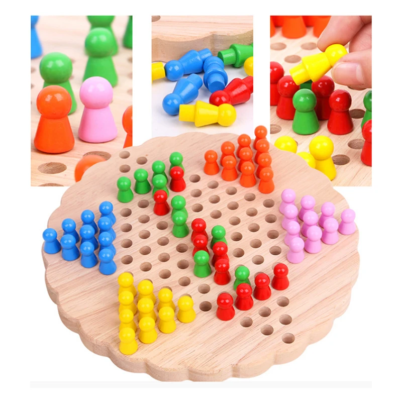 

Традиционные шестиугольные деревянные китайские шашки, Разноцветные деревянные головоломки, Игрушки для раннего развития