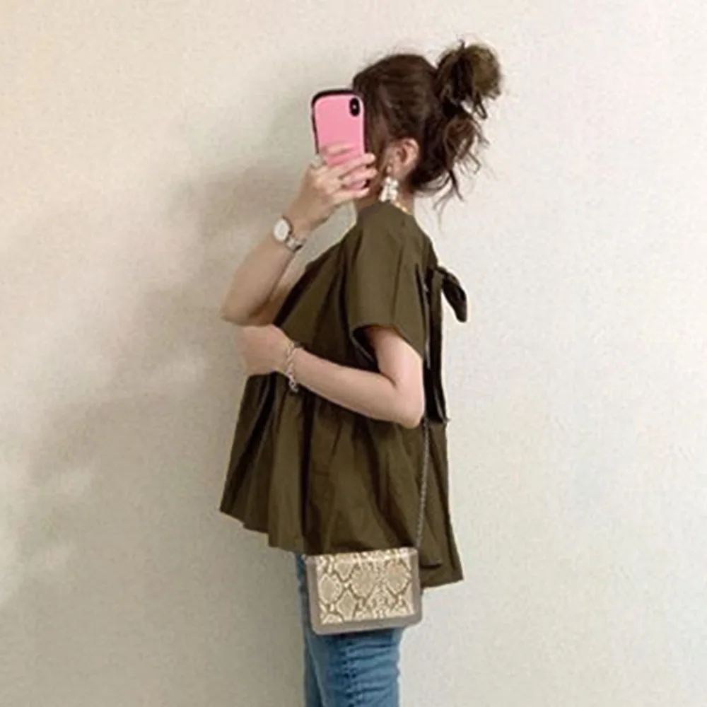 Японская женская блузка на шнуровке с бантом модная плиссированная рубашка