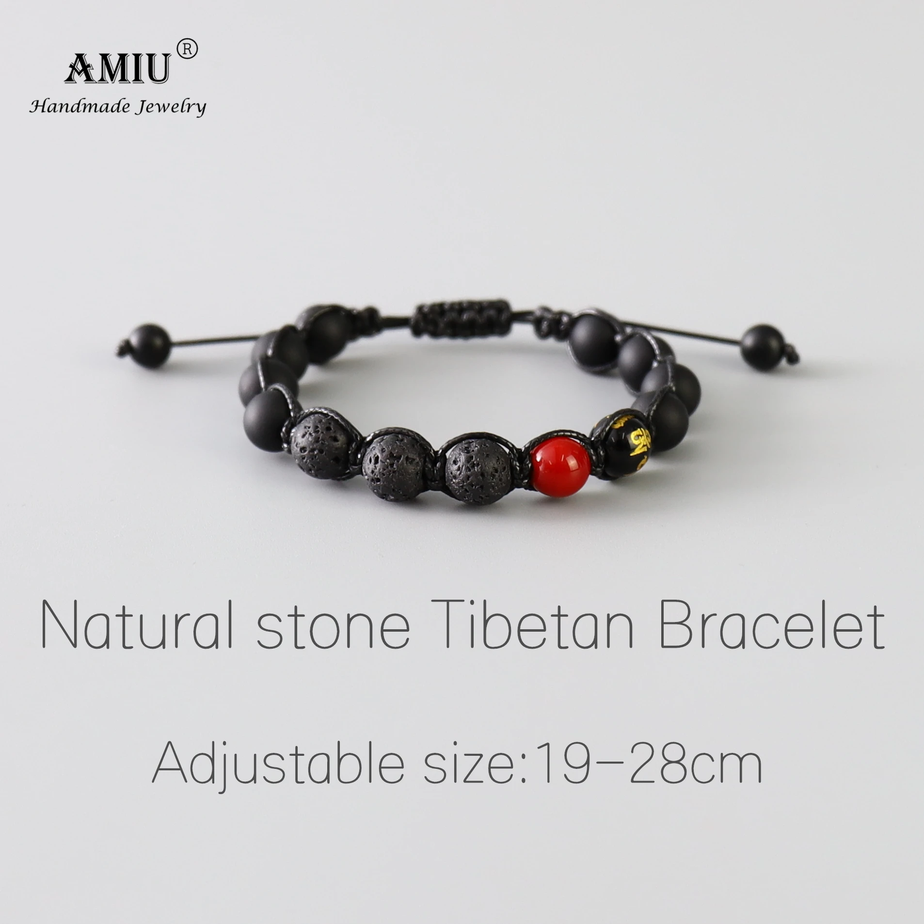 AMIU Handcrafted Men's Natural Stone Bead Bracelet Black Obsidian Wax Cord Lava Rock Beads Rosary Tibetan | Украшения и