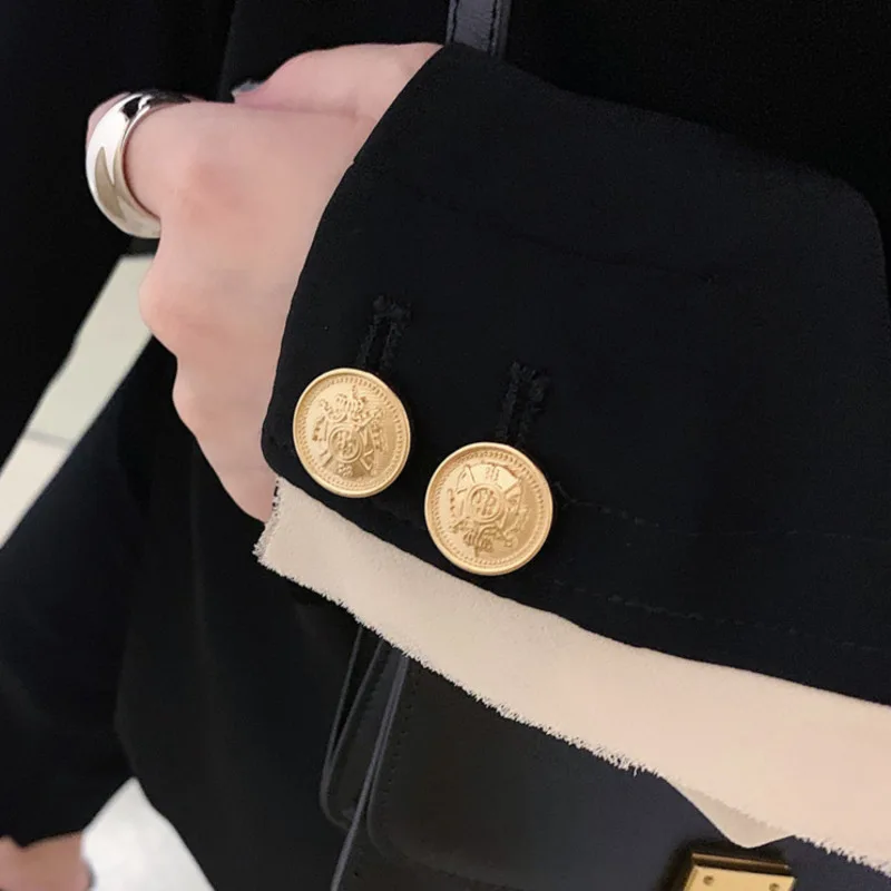 

DEAT Black Single Buckle Stitching Contrast Chiffon Long Sleeve Blazer Femme Casual Simple Fashion 2021 spring Coat New TV826