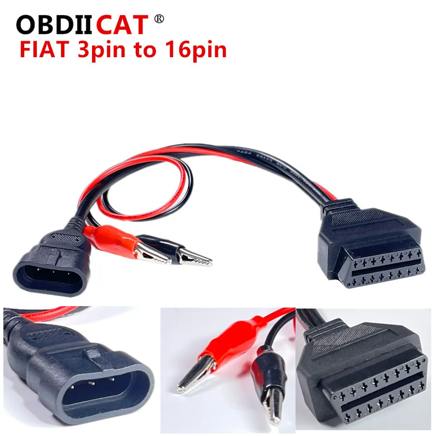 

OBDIICAT Fiat 3 Pin to 16 Pin OBDII OBD2 Connector Adapter Auto Car Cable Obd for fiat 3pin Diagnostic Cable