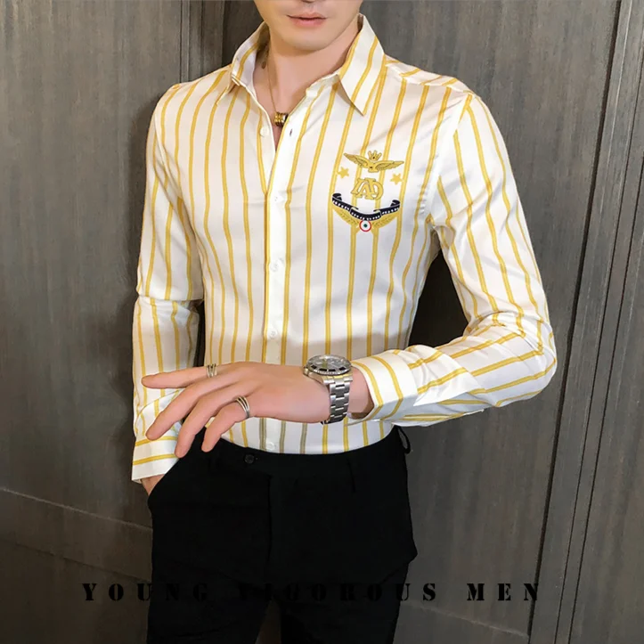 

Striped Men Shirts Casual Long Sleeve Shirt 2021 Slim Fit Business Blouse Homme Vintage Male Clothing Social Camisa Masculina
