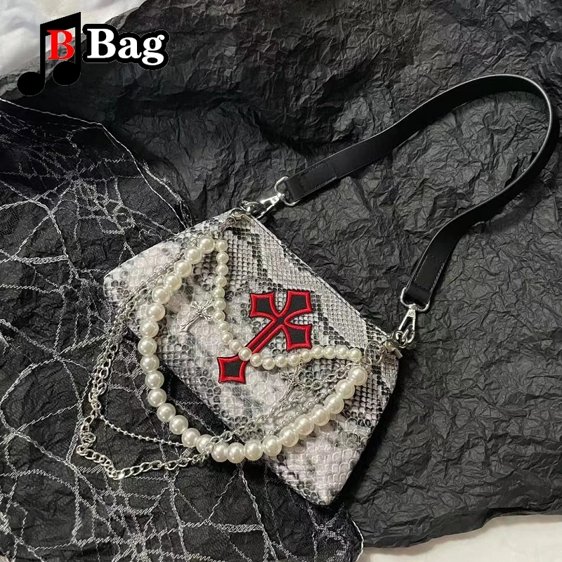 Сумка на плечо женская в стиле панк Сумочка через с узором под змеиную кожу