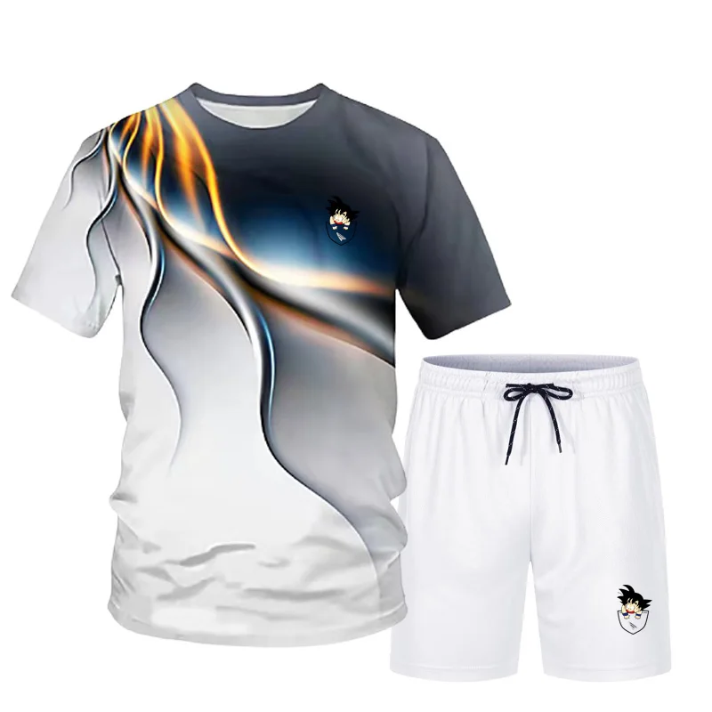 

2021 Summer new 3D printing T-shirt + sports pants casual two-piece combination, men's casual suit, men's sports suit