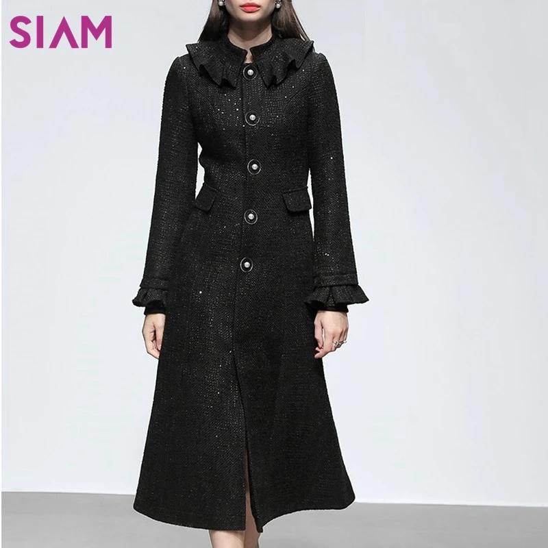 Зимнее женское Шерстяное Пальто винтажное высококачественное длинное пальто с