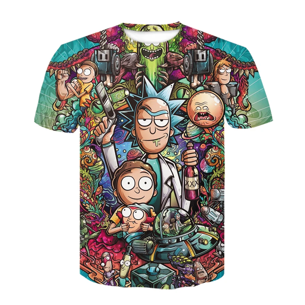 

Spring And Autumn New T-shirt Anime Rick 3d Printing T-shirt Harajuku Men's T-shirt Cartoon Loose Short Sleeve Funny Top Street