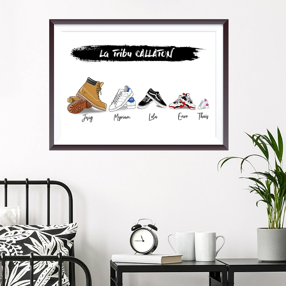 

Personalized Family Photo Custom Poster Abstract Family Member Shoes Custom Canvas Painting Simple Wall Art Room Home Decoration