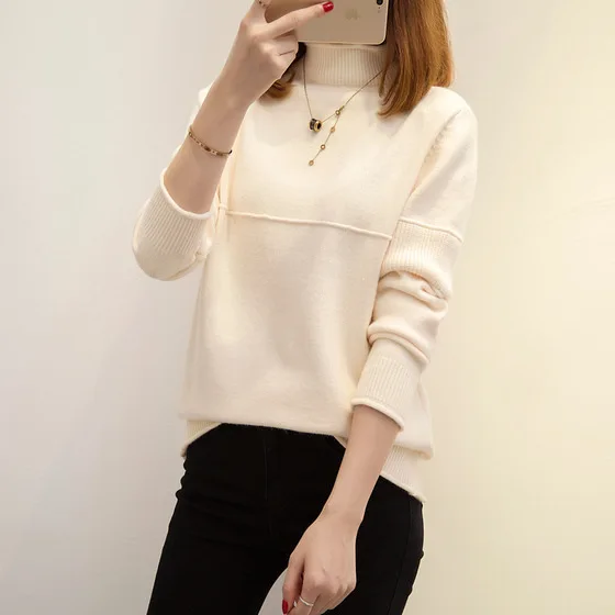 0.5 New Arrival Thick Winter Knitted Women Sweater half turtleneck solid color pullover winter clothes women | Женская одежда