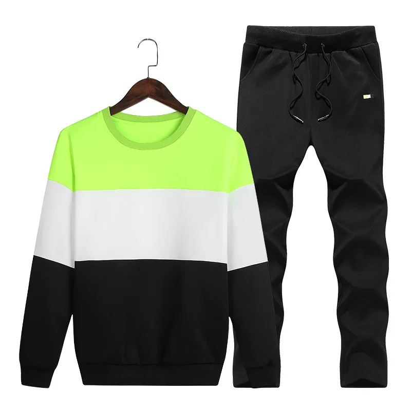 

Trousers + long sleeves men's set spring and autumn new men's round neck printed color matching casual sports sweatershirt suit