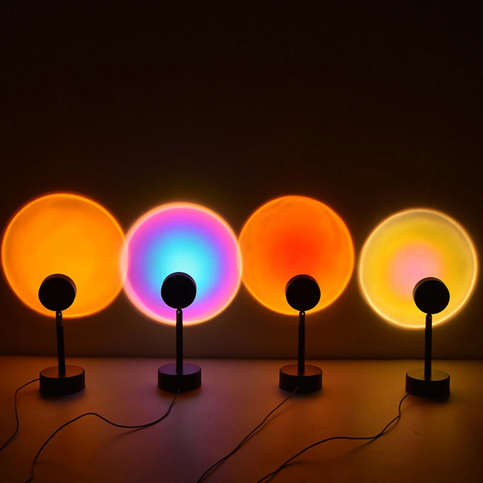 

In Stock USB Button Rainbow Sunset Projector Colorful Led Night Light Broadcast Background Wall Home Decoration Coffe Shop Lamp