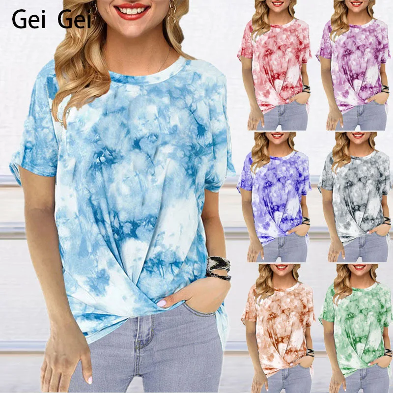 

Блузка женская с круглым вырезом, Повседневная Свободная пикантная рубашка с принтом, летний топ с коротким рукавом