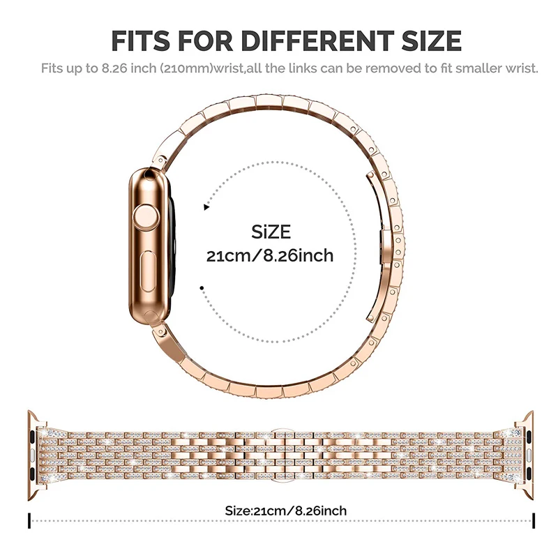 

Luxury Diamond strap for Apple watch band 40mm 38mm 6/5/4/3/2/1 iwatch band 40 mm 38 mm 42mm 44mm stainless steel bracelet