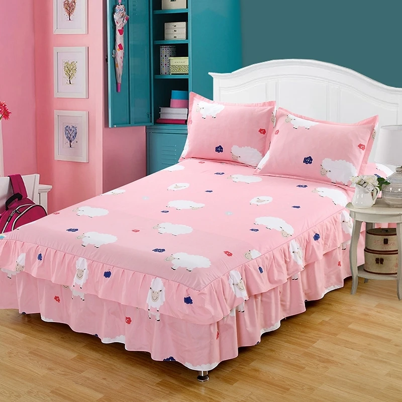 

Flamingo Cartoon Pattern Ruffle Bed Skirt Thicken Elastic Non-Slip Bedspreads Sheet Soft Mattress Cover No Free Pillowcase