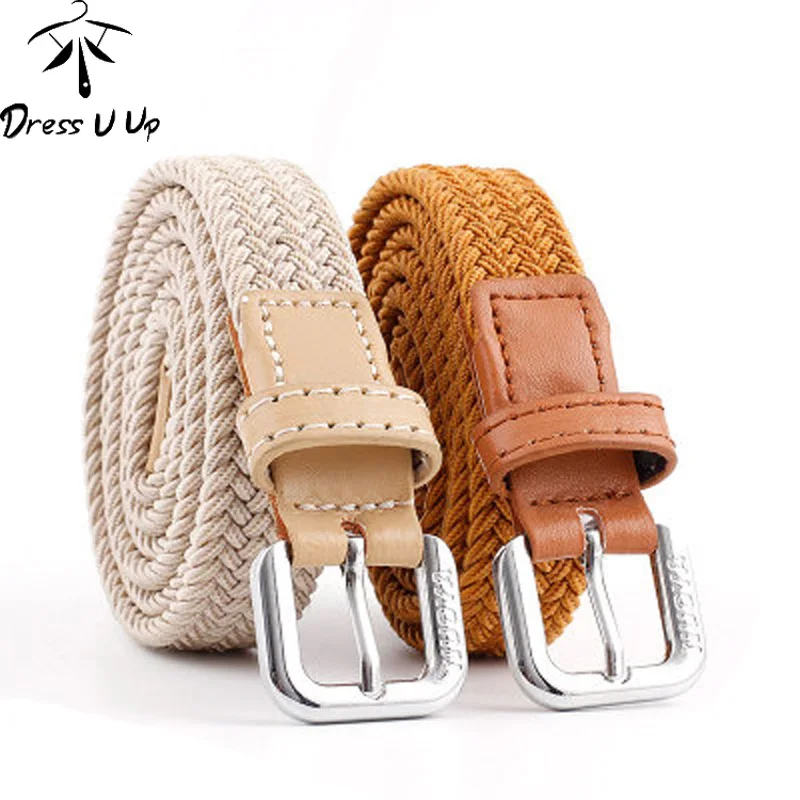 

DRESSUUP Men Women Casual Knitted pin buckle Belt Woven Canvas Elastic Stretch Belts Plain Webbing