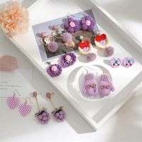 2021 new korean sweet purple handwork wool knitting dangling earrings women fashion accessories trends 2021 style jewelery