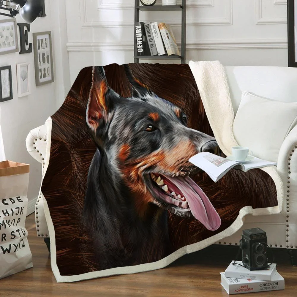 

CLOOCL Pet Dog Doberman Pinscher Blanket Print Throw Blanket Home Office Blanket Double Layer Quilt Sherpa Blanket Drop Shipping