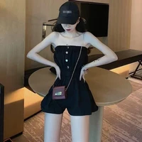 summer new style ladies high waist tube top jumpsuit casual fashion wide leg casual pants shorts
