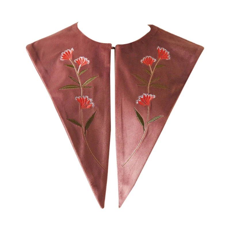 

New Chiffon Detachable Half Shirt Velvet Floral Embroidery Fake Collar Dickey XX9D