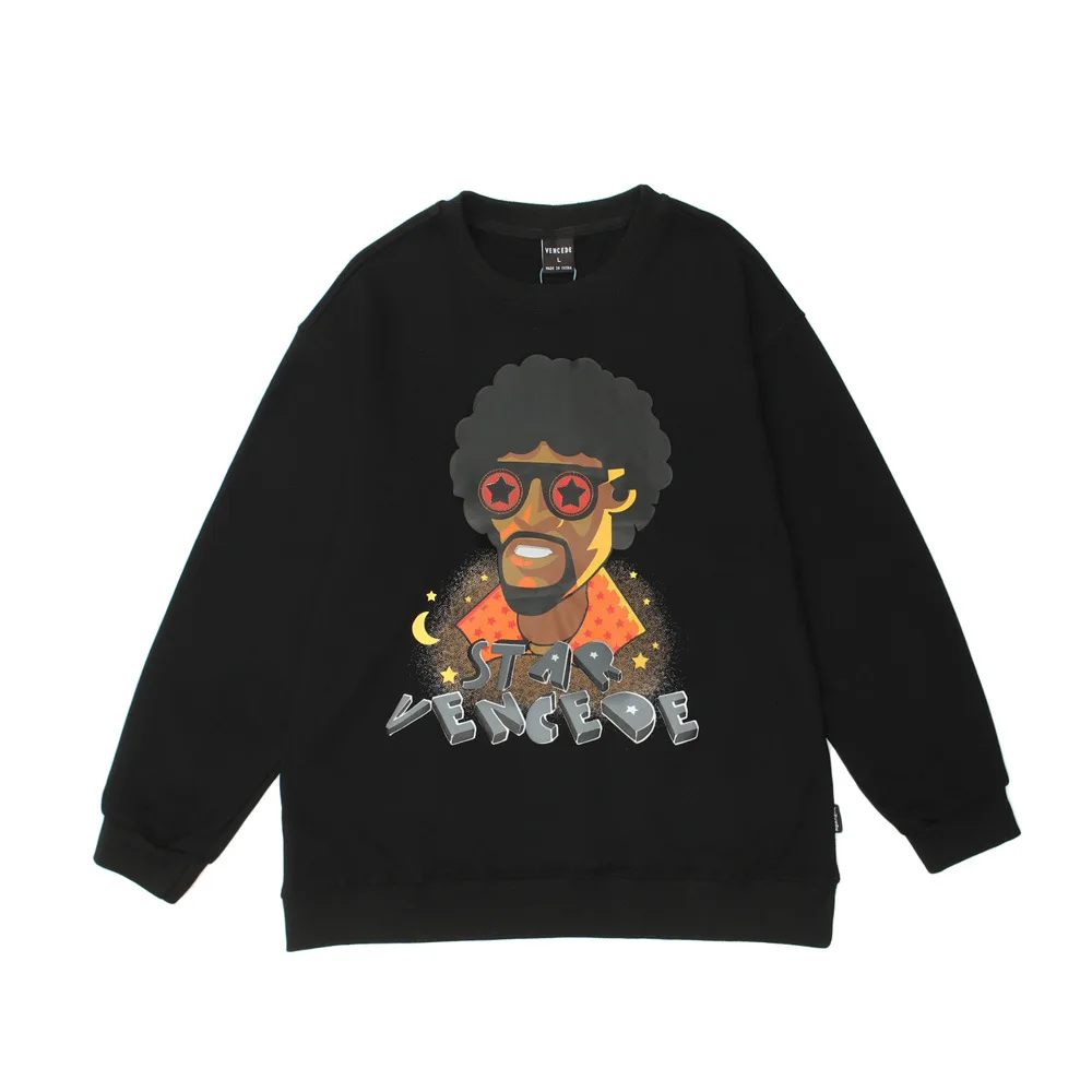 

EukaaRu Cartoon Character Printed Sweater for Men Fashion Hip Hop Mens Streetwear Hoodless Sweater Women Oversized Sweatshirt