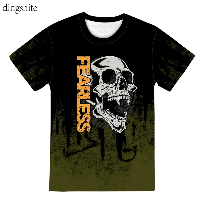 

Dingshite Summer Trending Fashion Short Sleeve 3D Digital Printed Skull Head Letter Printed Tops , Men Hip Hop Fitness T Shirt .