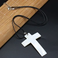 cross shape natural shell pendant necklace white pearl mother shell pendant necklace for jewelry gift length 555cm size 50x70mm