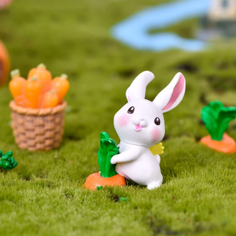

6pcs Cartoon Rabbit Bunny Miniature Figurine Micro Landscape Ornaments Desk Mini Dollhouse Toy Fairy Garden Accessory