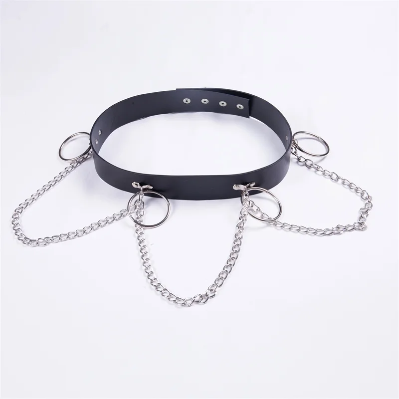 

Женский ремень в стиле панк из искусственной кожи с металлической цепочкой и кольцом, повседневный женский однотонный ремень с регулируемо...