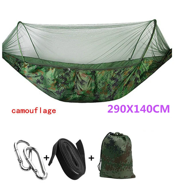 Camouflage 290X140 Автоматический разворачивающийся гамак Сверхлегкий парашютный гамак охотничий москитная сетка двойной подъемный уличный гамак мебель 250X120 см - Цвет: Camouflage 290X140