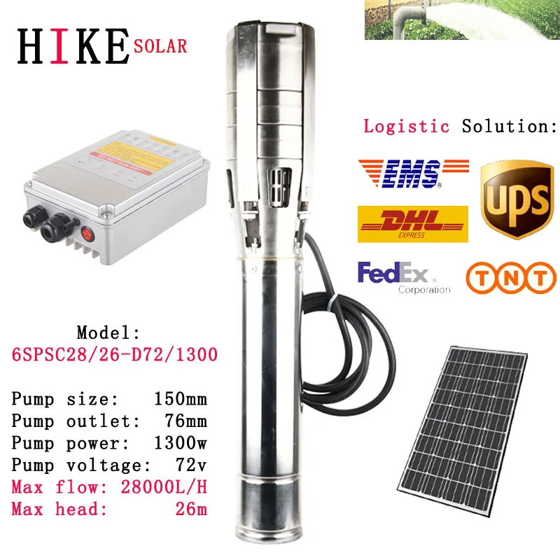 

Hike solar equipment 6" solar water Submersible Bore Hole Deep Well Centrifugal Solar Pumps For Irrigation 6SPSC28/26-D72/1300
