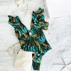 Сексуальный слитный купальник с V-образным вырезом и оборками на плечах, новинка 2020, женский купальный костюм с открытой спиной, купальные костюмы, пляжная одежда, купальный костюм