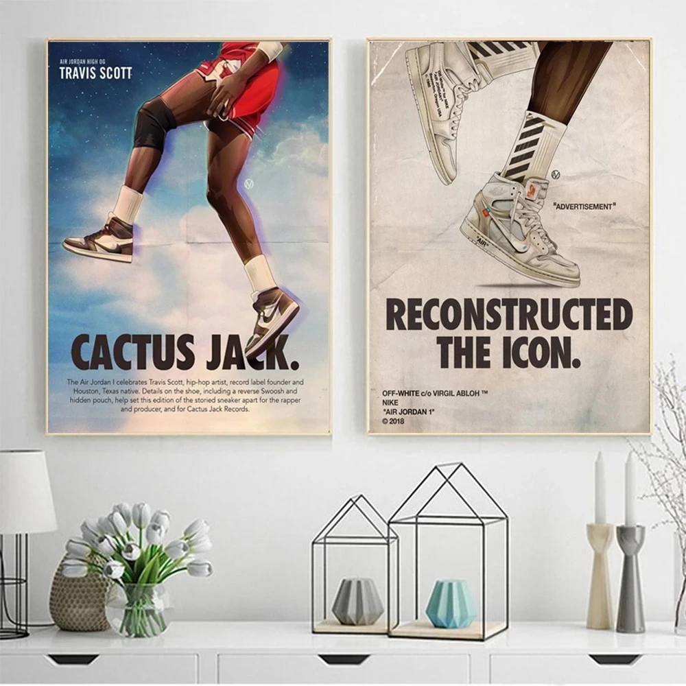 

Трэвис Скотт сотрудничество кроссовки Картина на холсте плакаты и принты настенное искусство картина для гостиной домашний декор квадраты