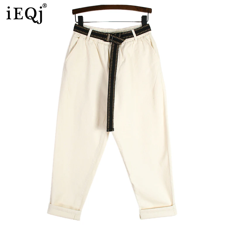 

IEQJ 2021 Autumn Winter New Female High Waist With Belt Loose Solid Color Straight Pants Women's Fashion 3W674
