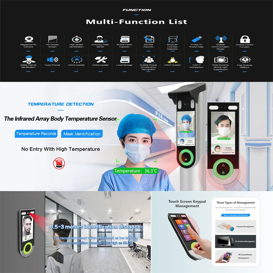 Temperature detection+Dynamic facial recognition machine Thermal Infrared tablet camera  access control system