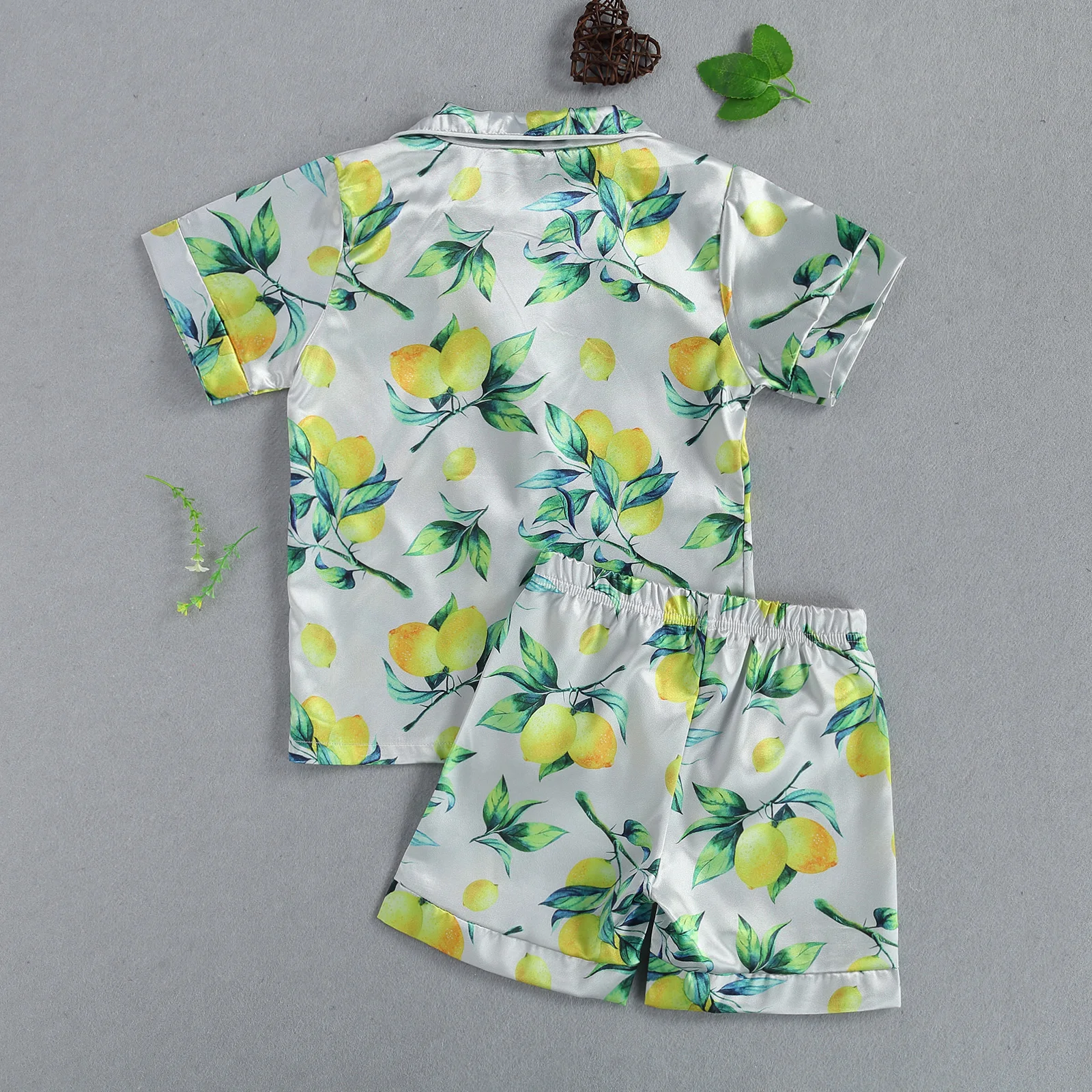 

Pudcoco 2021 Summer 2-6Y Baby Girl Boy Pajama 2Pcs Set Lemon Print Lapel Collar Short Sleeve Single Breasted Top+Shorts Clothes