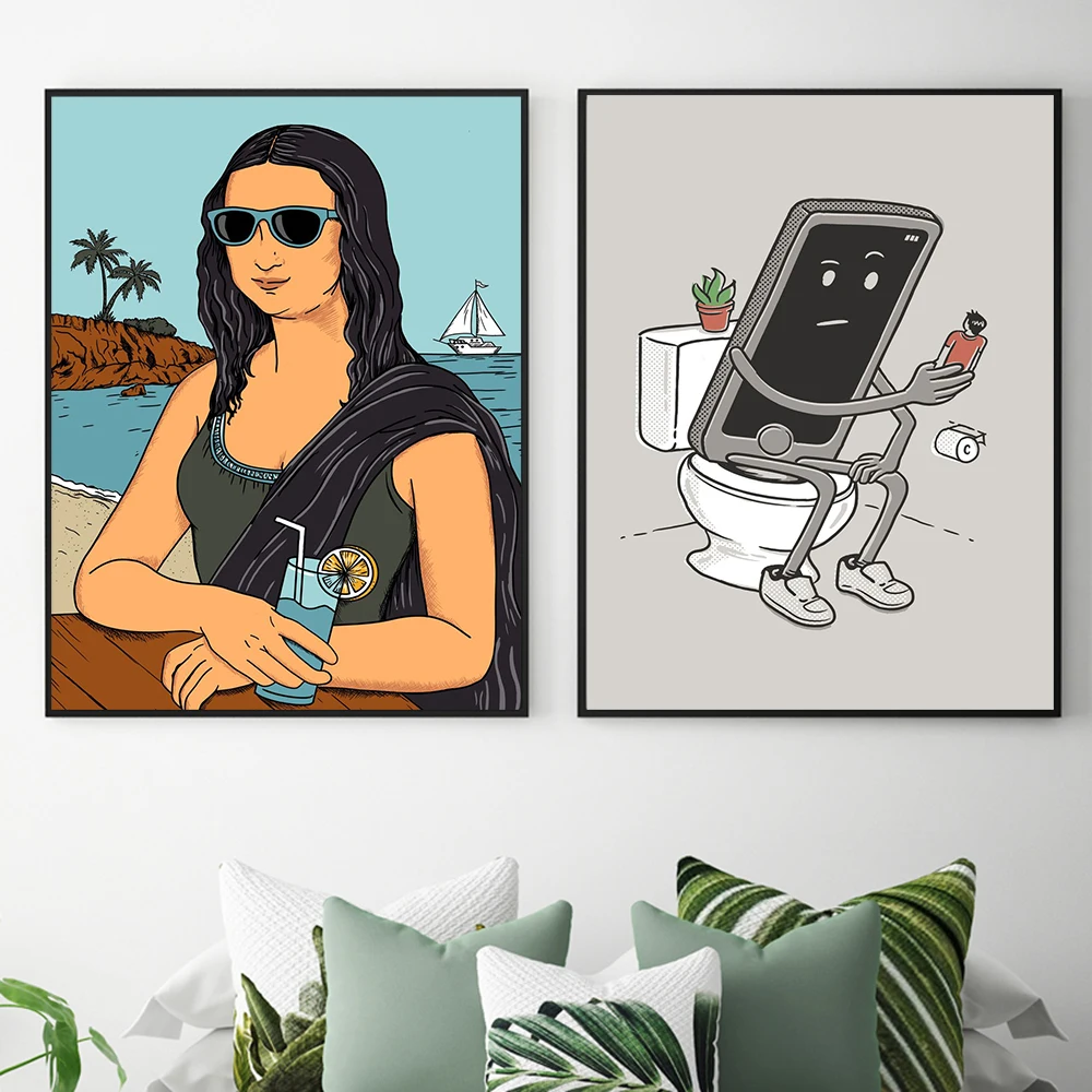 

Canvas Painting Print Funny Toilet Humour Wall Art Mona Lisa Bathroom Poster Home Decoration Nordic Modular Picture Living Room