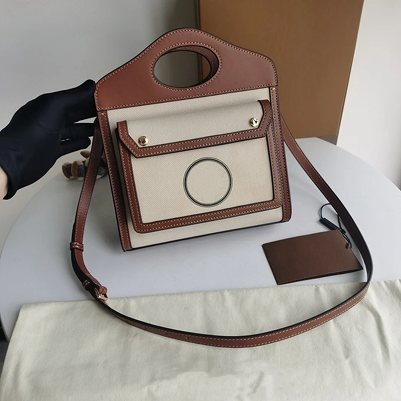 

Designer Handbag Women's Shoulder Bag Female Buckle Tote Bags High Quality Canvas Leather Stitching Retro Bag Small
