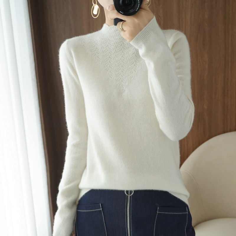 

Winter Women's Sweaters Female Pullover Chin Turtleneck Long Sleeve 100% Wool Knitted Tops Soft Clothing Pull Femme Jumpers Warm