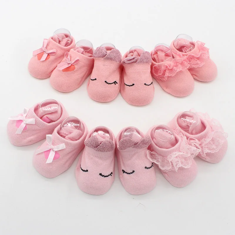 

2021 Spring and Autumn Baby Girls Socks Cotton Lace Bow Newborn Socks Non-slip Children Floor Socks
