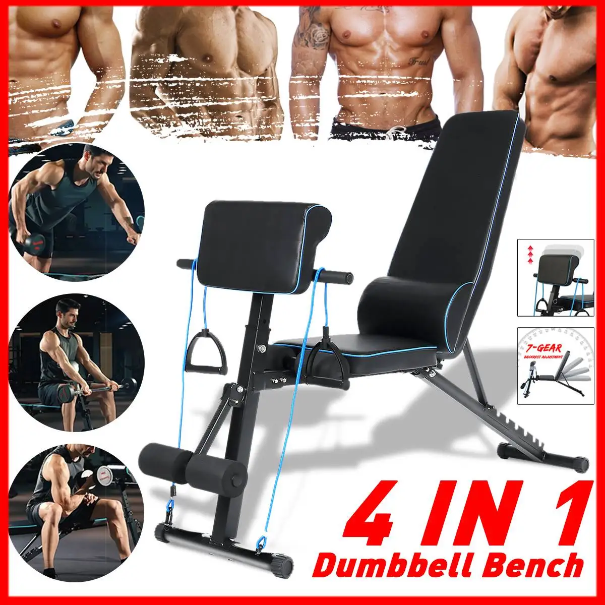 Max 150kg Foldable Dumbbell Bench 7 Gear Backrest Sit Up AB Abdominal Multifunctional Fitness Bench Weight Training Equipment