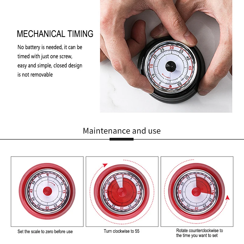 

Stainless Steel Mechanical Kitchen Timer Household Magnetic Time Reminder Baking Countdown Instrument Time Measurement